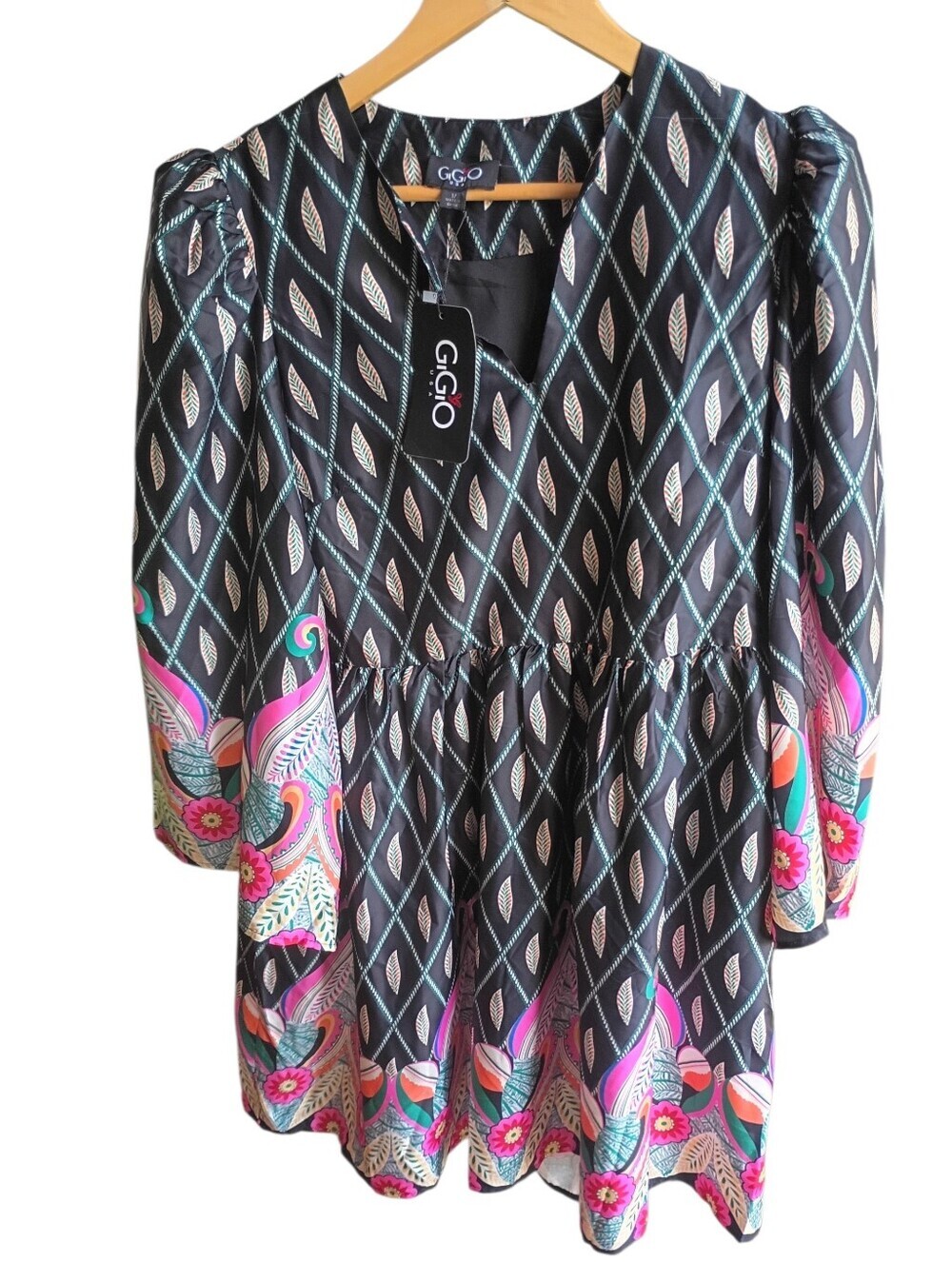 NWT GiGio Black Western Elegance Babydoll Dress Size Medium